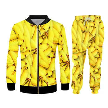 CJLM 3D Men ' s Tank Sadje banana 2-kos obleko srajco 3D Tiskanja Hoodie Telovnik Majice Hlače Določa Poletje Slog, ki Meri Unisex Trenirko