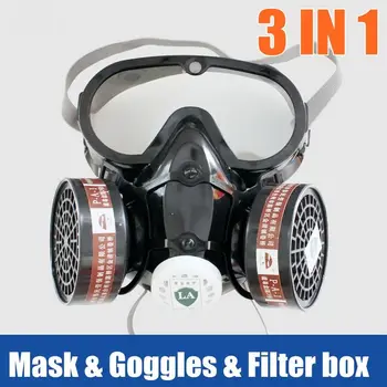 3 V 1 Respirator Plinsko Masko, Varnost Kemični Filter Vojaške Oči Buljiti Nastavite na Delovnem mestu Varnosti Z 2 Filter polje