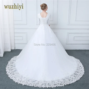 Wuzhiyi muslimanskih slog poročno obleko 2019 Prilagodite visoke kakovosti čipke-up poroka oblek Dolge rokave čipke vestido de noiva