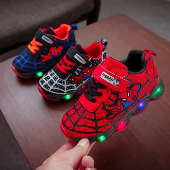 Spider-Man Superge otroške Žareče Čevlji Disney Baby Čevlji Utripajoče LED Luči Gor Očesa Superge za Fante in Dekleta