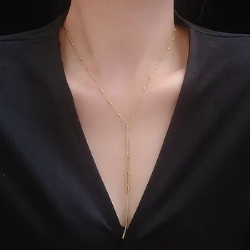 Rose Gold plated iz nerjavečega jekla dolgo tassel ogrlico za ženske, nakit na vratu, moda choker ogrlica verige dodatki