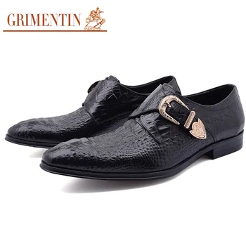 GRIMENTIN moda italijanski poletni moški čevlji blagovne znamke priložnostne 2017 black brown sponke strape poročni čevlji moški oxford usnja