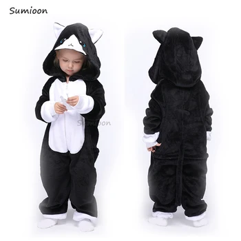 Flanela Kigurumi Onesies za Otroke Pižamo 2020 Pozimi Žival Mačka Samorog Pižame Otroci Onesie Baby Cosplay Panda Sleepwear