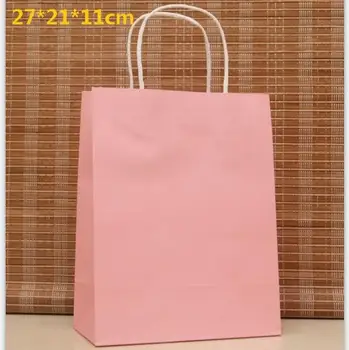 10PCS mehko roza papir torba z ročajem 27*21*11 cm DIY Večfunkcijsko poroko, rojstni dan darilo vrečko Modi papirnate vrečke
