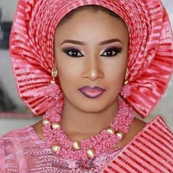 4UJewelry Breskev Nigerijski Poroko Nastavite Afriške Kroglice Velike Zasnove Krepko Kostum Choker Nastavite Brezplačna Dostava Poročni Nakit Set 2019 Nova