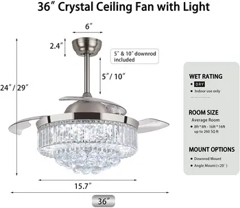 HAIXIANG Sodobne Kristalno Stropni Ventilator Vtisne luç Z Daljinskim upravljalnikom Skrite Rezila Lestenec Fandelier Razsvetljavo LED