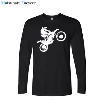 Modni T-shirt majica blagovne znamke moških zimskih dolg rokav cross country motocikel temo tiskanje t shirt Moška mehko bombažno krpo