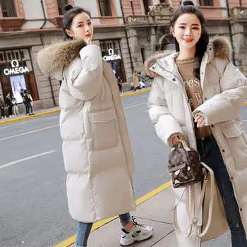 2020 korejski Nove Zimske Bombaž Plašč Ženske Toplo Zgostitev Jakno Plašč Ženska Hooded Bombaž-oblazinjena Suknji Ženska Dolge Zimske Jakne