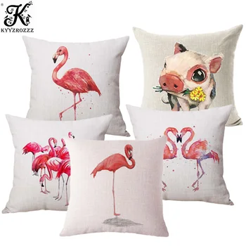 Pink Flamingo Perje Blazine Pokrov Bombaž Perilo Kavč, Stol, Blazine Cvet Elephen Domu Dekorativni Vrgel Blazino Kritje Živali