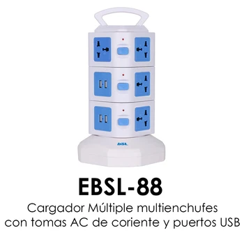EBSL-88, multi-plug Stolp vtičnice s krožno osnovo, 10 Univerzalni IZMENIČNI svečke, 4 USB vtičnice, ročaj, 1,80 m zložljive kabel
