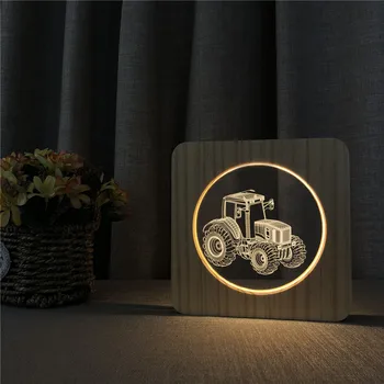 Traktor Avto 3D LED Lučka Arylic Lesene Noč Tabela Stikala za Luč Nadzor Carving Lučka za otroška Soba Dekoracijo Kmet Darilo
