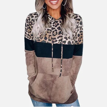 Prevelik Hoodies Ženske Leopard Tiskanja Mozaik 2020 Pade Nova Športna Ženska Oblačila Pozimi Žep Hoodie Ženski Dolg Rokav Femme