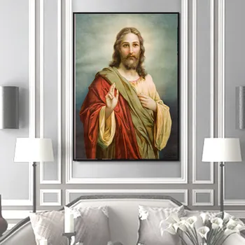Sodobna Umetnost Portret Blagoslov Jezusa Kristusa Wall Art Platno Slikarstvo Dekorativne Slike za Dnevna Soba Dekor
