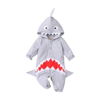 0-18 M Jeseni, Pozimi Baby Boy Girl Risanka Shark Hoodie Romper Bodysuit Novorojenčka Otroci Priložnostne Oblačila Vrhnja oblačila z Dolgimi Rokavi