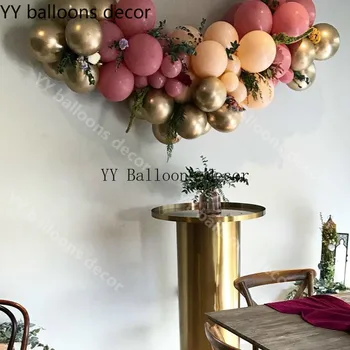 10palčni Dvojno Plast Breskev Kovinsko Zlata Polt Balon Arch Komplet Baby Tuš Sušilniki za Rojstni dan Ozadje Ozadje Dekor