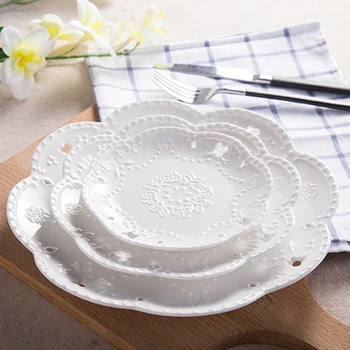 1 KOS čipke plošča keramična namizna Zahodni hrane zrezek ploščo reliefni torto ploščo za zajtrk hightea elegantno ploščo jed