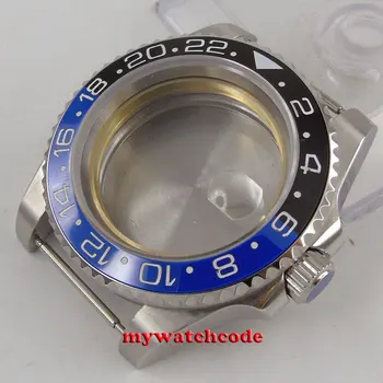 40 mm Safirno Steklo Črno Modra Ploščo Watch Primeru, Fit 2824 2836 Miyota 8215 821A Gibanje C28