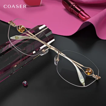 2020 NOVA Super Lahka Rimless Očal Okvir Ženske Optični Recept Očala Leče za očala iz Titana Očala