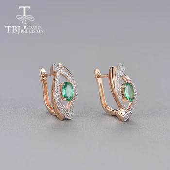 TBJ, 14K resnično zlata diamantne Uhane z naravnimi smaragdno ovalne 4*6 mm barvita, lep gemstone nakit za ženske, ki vsak dan nositi nakit