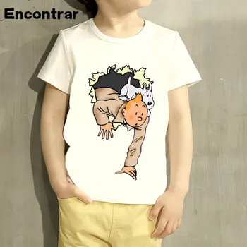 Tintin Risanka Design Fantje/Dekle Majica s kratkimi rokavi Otroci Smešno Kratek Rokav Vrhovi Otroci T-Shirt,HKP2037