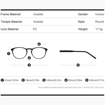 HEPIDEM Acetat Optična Očala Okvir Moških Retro Vintage Okrogle Očala Vojna Žensk Recept Očala za Kratkovidnost Očala 9139