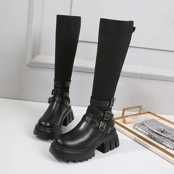 Velika velikost škorenj, vendar kolena boot 2020 novo visoko vitez boot elastična velike okrogle martin čevlji