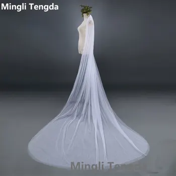 Mingli Tengda Katedrala Poročni Veil 3 M Dolge Poročne Tančico z Glavnik Poroko Veils dvoslojne Cut Rob Nevesta Poročni Dodatki