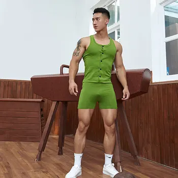 Superbody moška Obleka, Sexy Tesen Šport Bombažno Jopico Gumbi Undershirts Hujšanje Korzet Telo Shapewear Moški Klub Jumpsuit