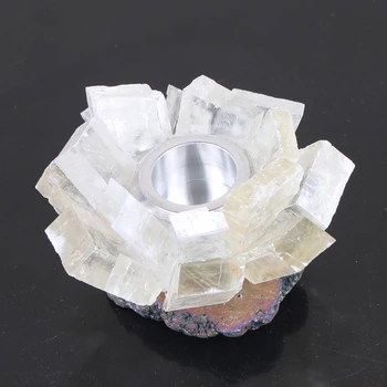 Naravni Quartz Crystal Gemstone Svijećnjak Ametist Fluorite Lučka Svečnik Zdravljenje Kristalni Kamen Obrti Doma Dekoracijo