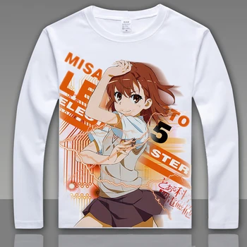 Moda Toaru Kagaku ne Railgun T shirt Misaka Mikoto Cosplay Dolg Rokav T-Shirt Anime Vrhovi Tee Za Moške, Ženske T-shirt L004