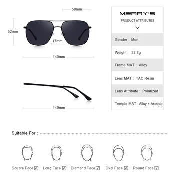 MERRYS DESIGN Moških Klasičnih sončna Očala Letalski Okvir HD Polarizirana Odtenkov Za Vožnjo UV400 Zaščito S8173