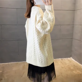 Ženske puloverji Pulover Trdna O-vratu leni brezplačno velikost pletene zgostitev pulover za Jesen Zimo Priložnostne svoboden ženski plašč