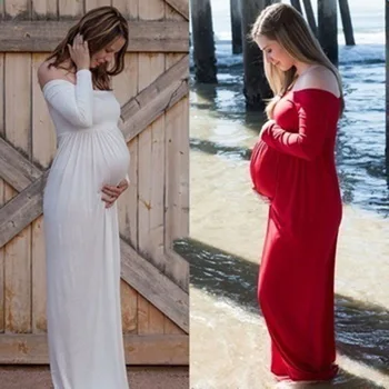 Nov Par Moda Porodniškega Obleke Fotografija Rekviziti Plaži Bele Čipke Porodniškega Dolgo Obleko Noseča Fotografija Obleke