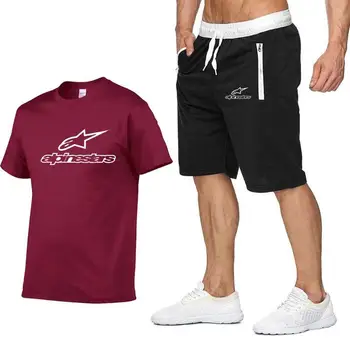 Conjunto de camiseta y pantalones para cortos hombre, chndal de 2 piezas + pantaln corto, camisetas informales de playa, 2020
