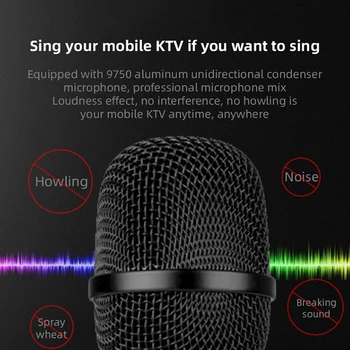 Brezžični Mikrofon Dual Zvočniki Kondenzatorja Bluetooth Karaoke Zvočnik Mikrofon za Karaoke/Petje/Cerkev/Govor Črna