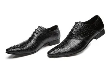 Moda Visoko-kakovostni razred luksuznih moških black krokodil lakasto usnje in moške Maturantski ples in Gostija ročno loafers moško obleko stanovanj