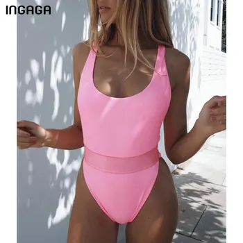 INGAGA Trdna Neon En Kos Kopalke Izjemno Visoko Izreži Obleka, Sexy Backless Kopalke Ženske 2021 Nove kopalke za Ženske