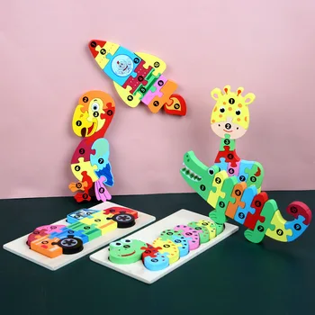Velike Lesene Igrače Smešno Puzzls Pisane Cartoon Živali Digitalni Jigsaw Uganke Otroci Zgodaj Izobraževalne Učenje Igrače za Otroke