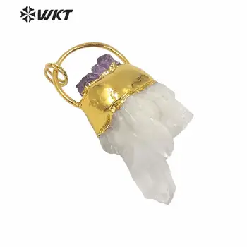 WT-P1582 Moda zlato electroplated bela gruče quartz točke obesek naravnih druzy quartz točke obesek