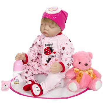 NPK Novo Živ Dojenčki Lutke, ki so Prerojeni 22 Palčni zaprtimi očmi mehki Silikonski prerojeni Baby Doll Igrača Realne dekle bebe prerojeni otroci darilo