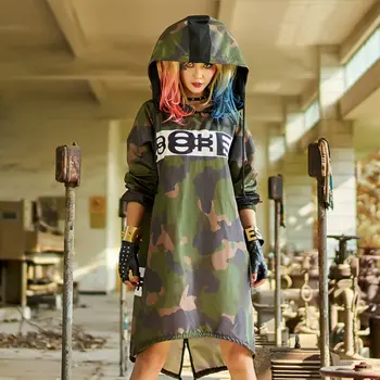 Prikrivanje Ženske Tanke Jarek Plašč Obleko 2020 Plus Velikost Vrvico Robom Outwear Dolgo Hooded Suknjič Vojaške Svoboden Ulične