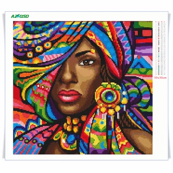 AZQSD 5D Diamond Slikarstvo Afriška Ženska Polno Vaja Doma Dekor Sliko Nosorogovo Mozaik Diamond Vladarski Portret Darilo