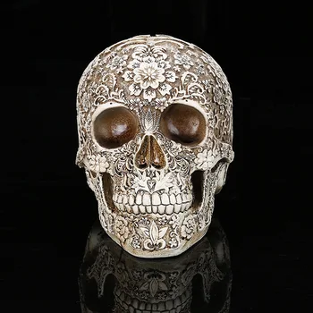 20 cm Smolo Vklesan Bela Lobanja, Kip, Kiparstvo Halloween Dekoracijo za Dom Strašno Grozo Okostje Stranka Bar Ornament Skull Head