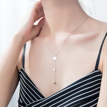 MloveAcc Nov Prihod Moda 925 Sterling Silver Star Žogo Zgodbe Verige Link Tassel Obesek Ogrlice za Ženske, Dekleta Fine Jewelr