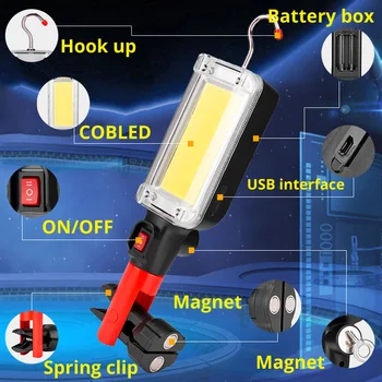 LED delovna svetilka COB Žaromet za ponovno Polnjenje Vzdrževanje Svetilka, Uporaba 2*18650 Baterije LED Prenosne Magnetne Luč Kavelj Posnetek Nepremočljiva