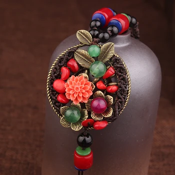 Ročno pleteni Moda letnik ogrlico ,lapis cvetje ženske coper listov nakit,Nove etnične ogrlica narave kamni ogrlica
