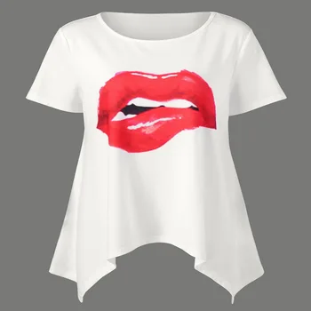 Plus Velikost Moda Rdeče Ustnice Ženske Tshirt Novo Poletje Slog Ženske T-shirt Tiskanje Vrhovi Ženske Oblačila