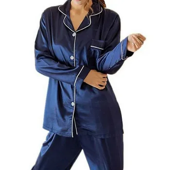 2 Kos Jeseni Ženske Sleepwear Umetno Svilo Saten Pižamo Nastavite Dolg Rokav Sleepwear Pižamo bo Ustrezala Ženski Homewear za Ženske