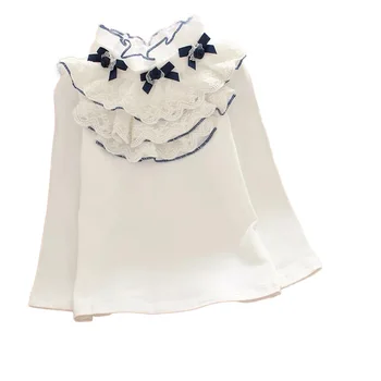 Luštna Dekleta Belo Bluzo Pomlad Jesen Bombaž Dolgi rokav Čipke Lok Vrhovi Moda Baby Otrok Oblačila Velika Punca Šoli Majica