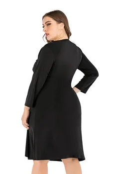 Ženske obleke Visoko Pasu Seksi Proti-vrat Dolg Rokav Obleke A-line Midi Stranka Obleko Črno XL da 5XL Plus Velikost Obleke TA8864